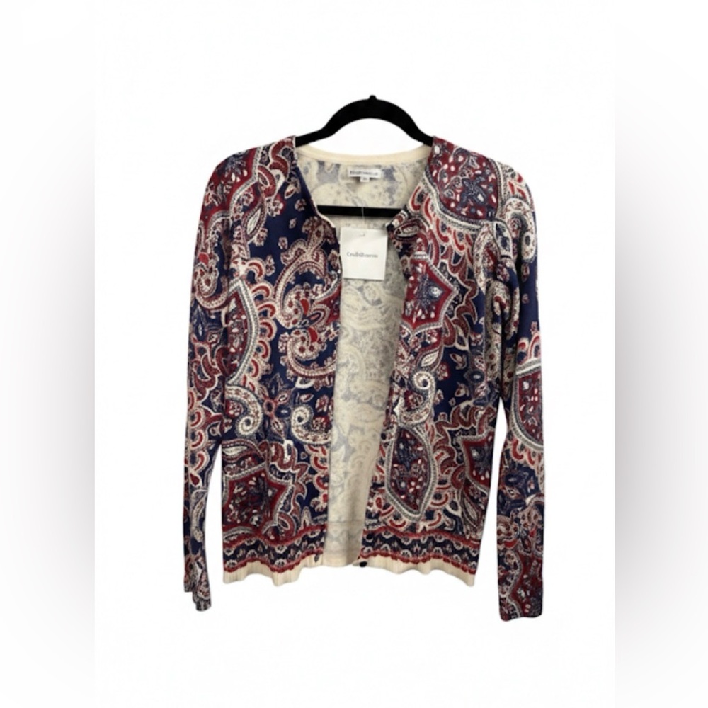 NWT Croft & Barrow Paisley Button-Front Cardigan Sweater 100% Cotton